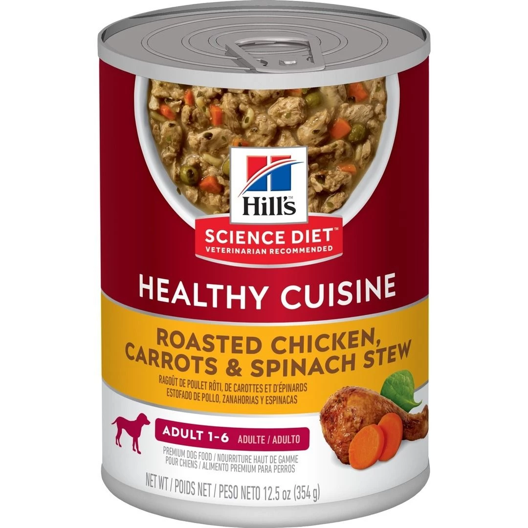 Hill's Science Diet Adult 1-6 Healthy Cuisine Chicken Carrots & Spinach Stew Canned Dog Food, 10450, 12.5 OZ Can 1 Hill's Science Diet Adult 1-6 Healthy Cuisine Chicken Carrots & Spinach Stew Canned Dog Food, 10450, 12.5 OZ Can