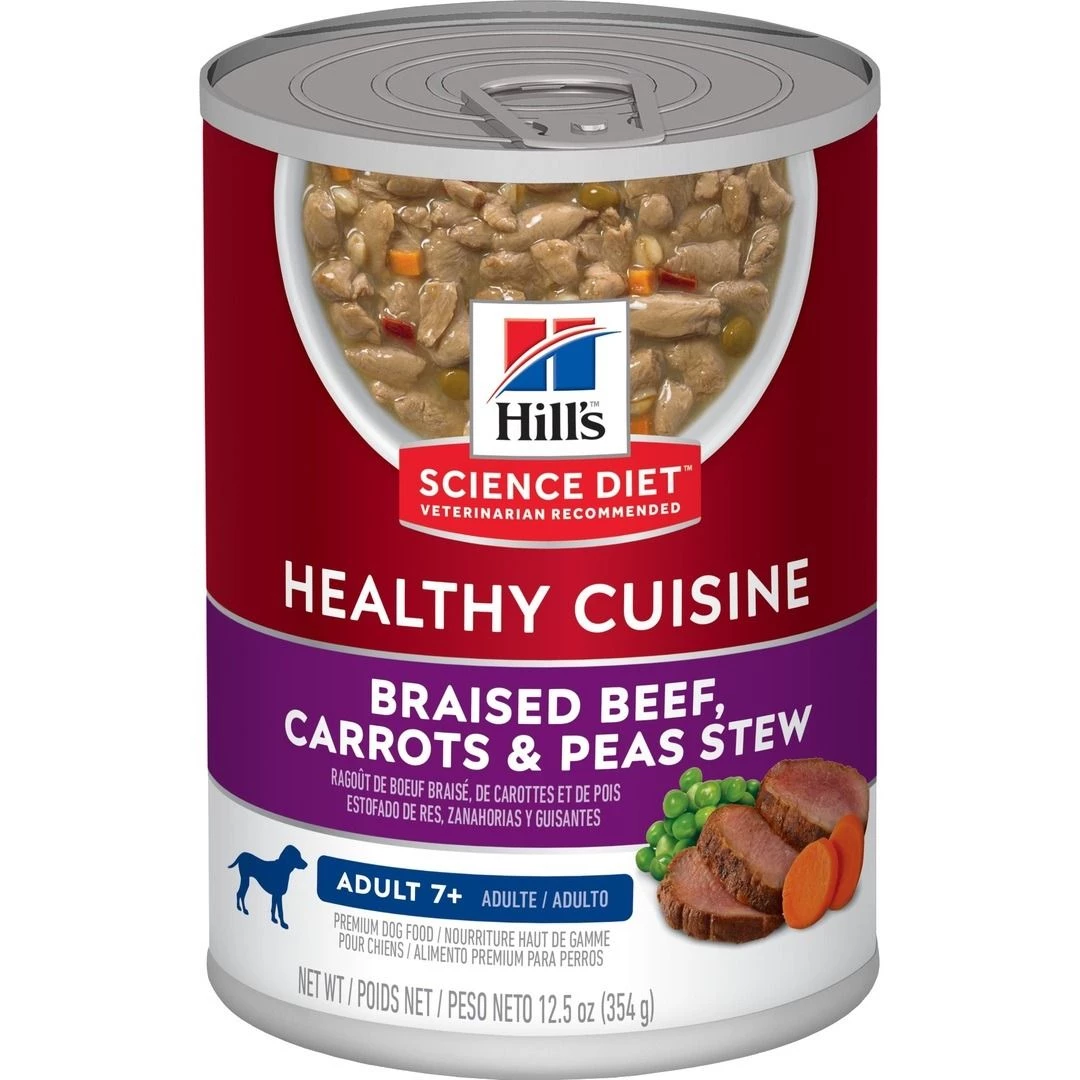 Hill's Science Diet Adult 7+ Healthy Cuisine Braised Beef Carrots & Peas Canned Dog Food, 10452, 12.5 OZ Can 1 Hill's Science Diet Adult 7+ Healthy Cuisine Braised Beef Carrots & Peas Canned Dog Food, 10452, 12.5 OZ Can