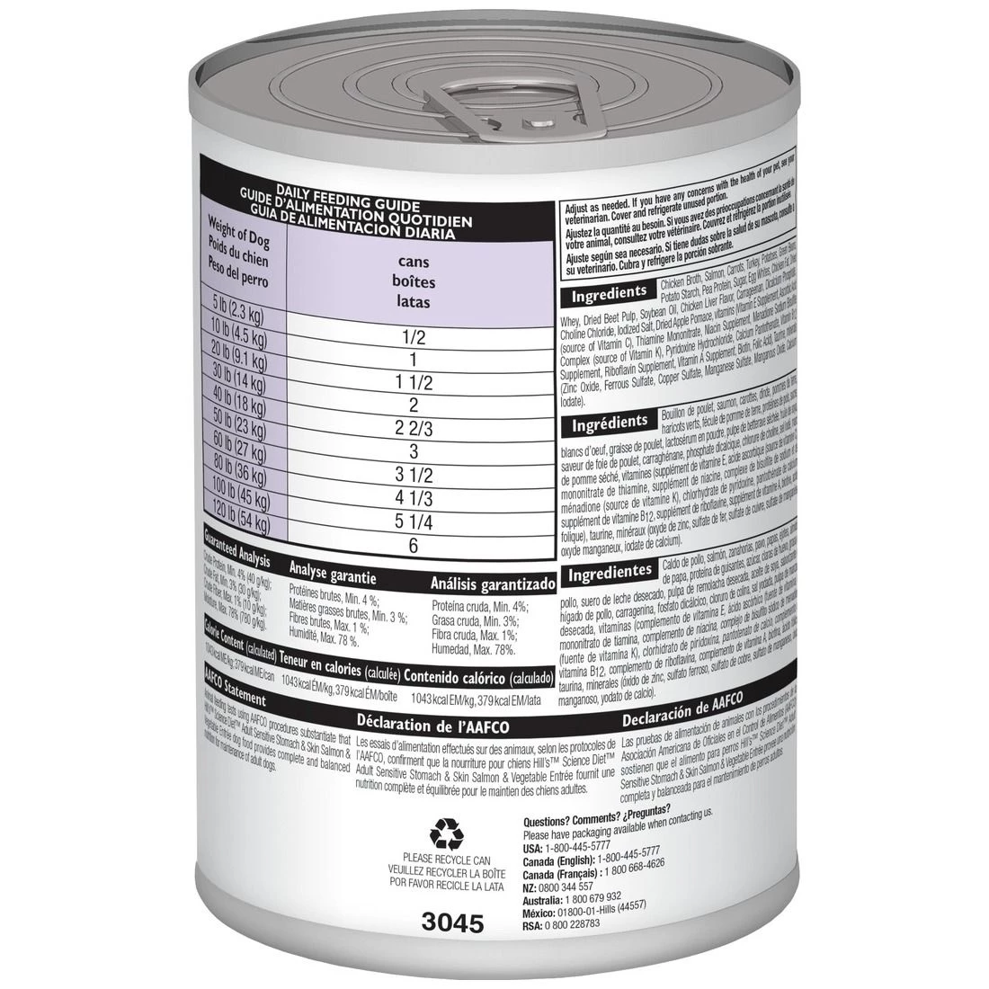 Hill's Science Diet Adult Sensitive Stomach & Skin Salmon & Vegetable Canned Dog Food, 3045, 12.8 OZ Can 2 Hill's Science Diet Adult Sensitive Stomach & Skin Salmon & Vegetable Canned Dog Food, 3045, 12.8 OZ Can - Image 2