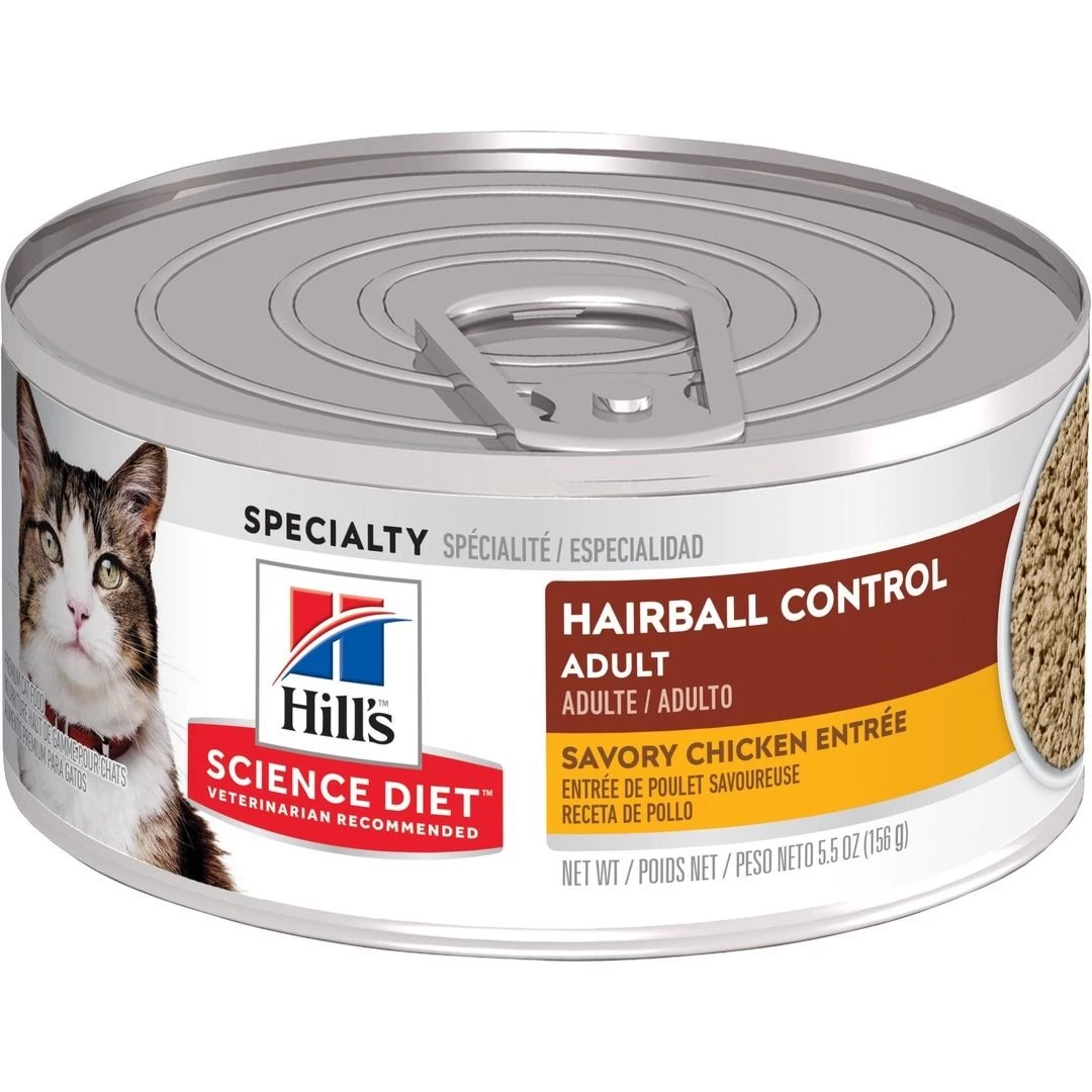 Hill's Science Diet Adult Hairball Control Savory Chicken Entre Canned Cat Food, 4526, 5.5 OZ Can 1 Hill's Science Diet Adult Hairball Control Savory Chicken Entre Canned Cat Food, 4526, 5.5 OZ Can