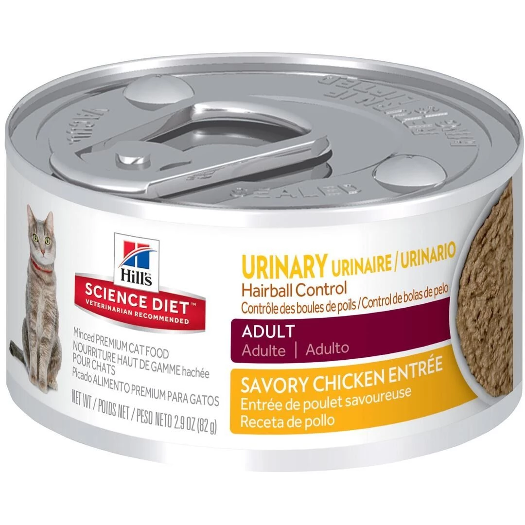 Hill's Science Diet Adult Urinary & Hairball Control Savory Chicken Entre Canned Cat Food, 10138, 2.9 OZ Can 1 Hill's Science Diet Adult Urinary & Hairball Control Savory Chicken Entre Canned Cat Food, 10138, 2.9 OZ Can