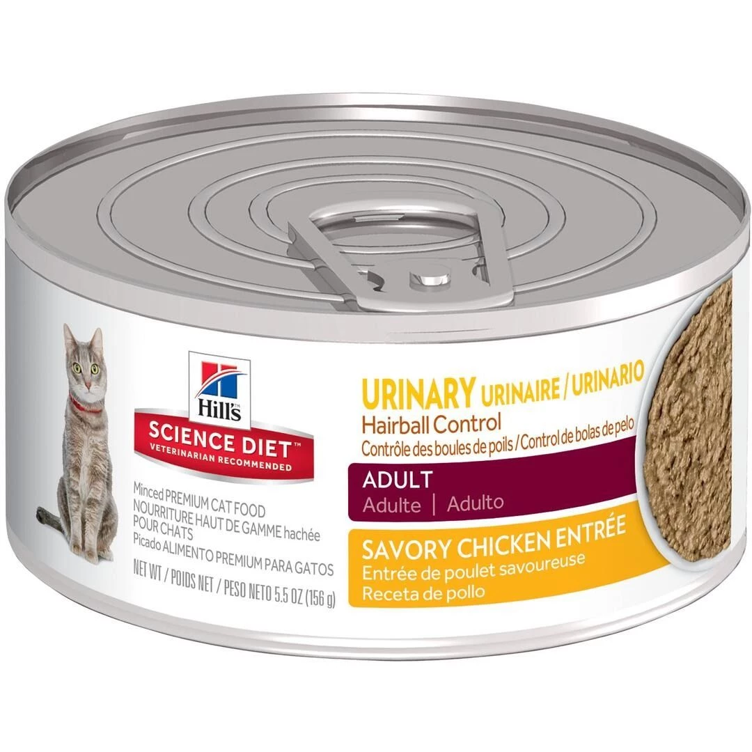 Hill's Science Diet Adult Urinary & Hairball Control Savory Chicken Entre Canned Cat Food, 10641, 5.5 OZ Can 1 Hill's Science Diet Adult Urinary & Hairball Control Savory Chicken Entre Canned Cat Food, 10641, 5.5 OZ Can