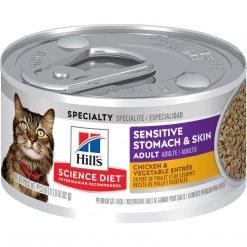 Hill's Science Diet Adult Sensitive Stomach & Skin Chicken & Vegetable Entre Canned Cat Food, 10642, 2.9 OZ Can