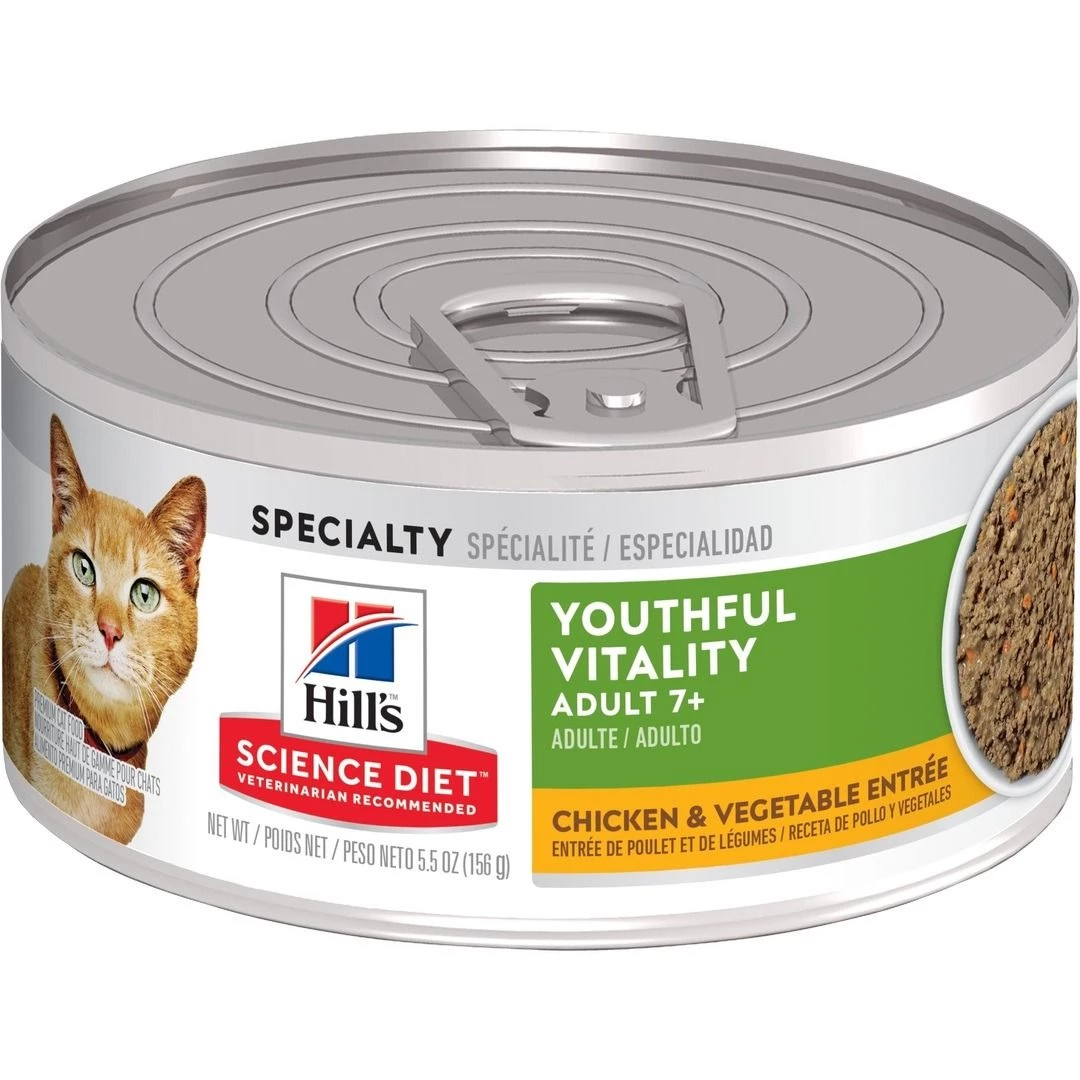 Hill's Science Diet Adult 7+ Youthful Vitality Chicken & Vegetable Entre Canned Cat Food, 10766, 5.5 OZ Can 1 Hill's Science Diet Adult 7+ Youthful Vitality Chicken & Vegetable Entre Canned Cat Food, 10766, 5.5 OZ Can