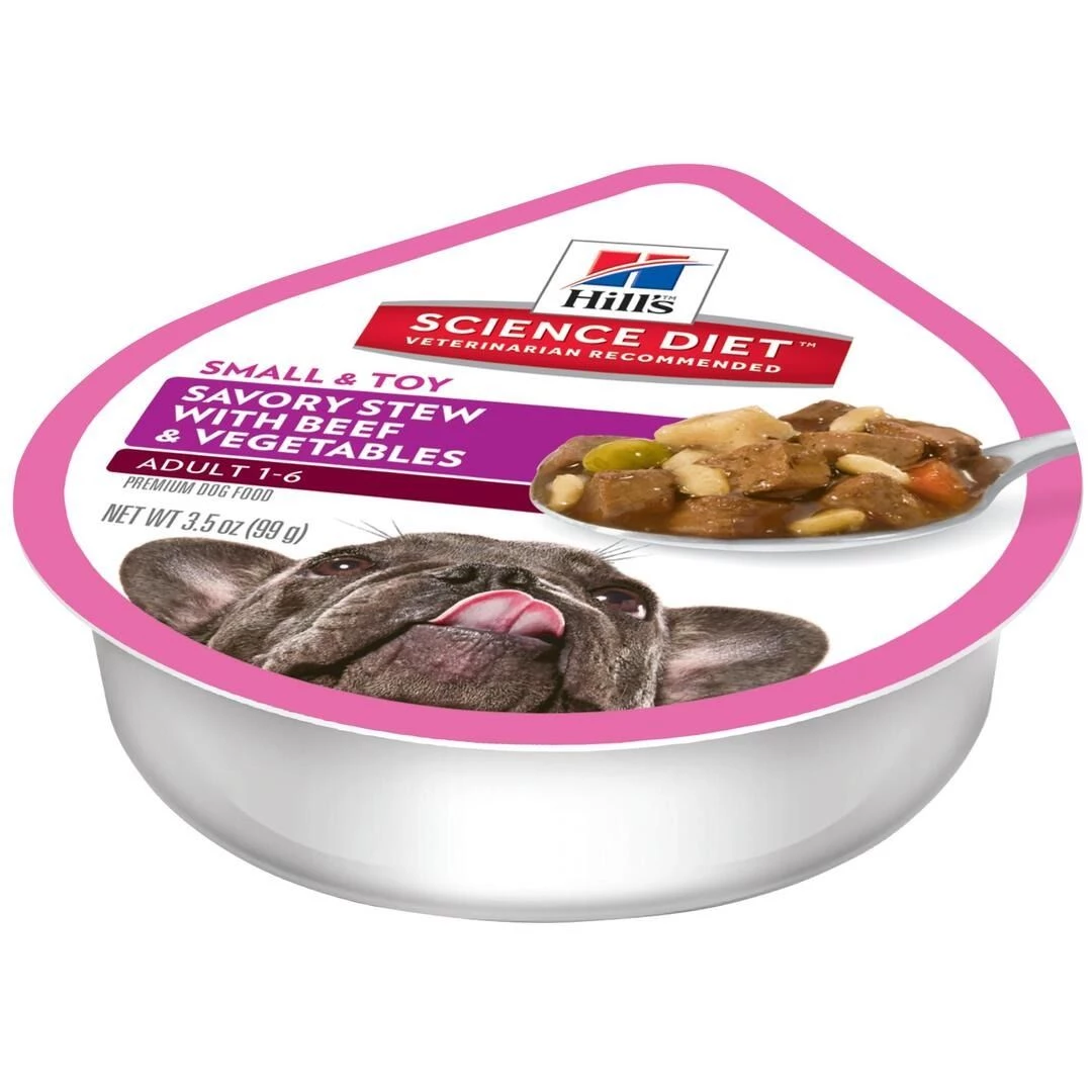Hill's Science Diet Adult 1-6 Small & Toy Breed Savory Stew With Beef & Vegetables Dog Food Tray, 11124, 3.5 OZ Tray 1 Hill's Science Diet Adult 1-6 Small & Toy Breed Savory Stew With Beef & Vegetables Dog Food Tray, 11124, 3.5 OZ Tray