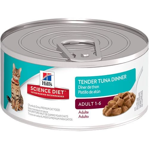 Hill's Science Diet Adult 1-6 Tender Tuna Dinner Chunks & Gravy Canned Cat Food, 1772, 5.5 OZ Can 1 Hill's Science Diet Adult 1-6 Tender Tuna Dinner Chunks & Gravy Canned Cat Food, 1772, 5.5 OZ Can