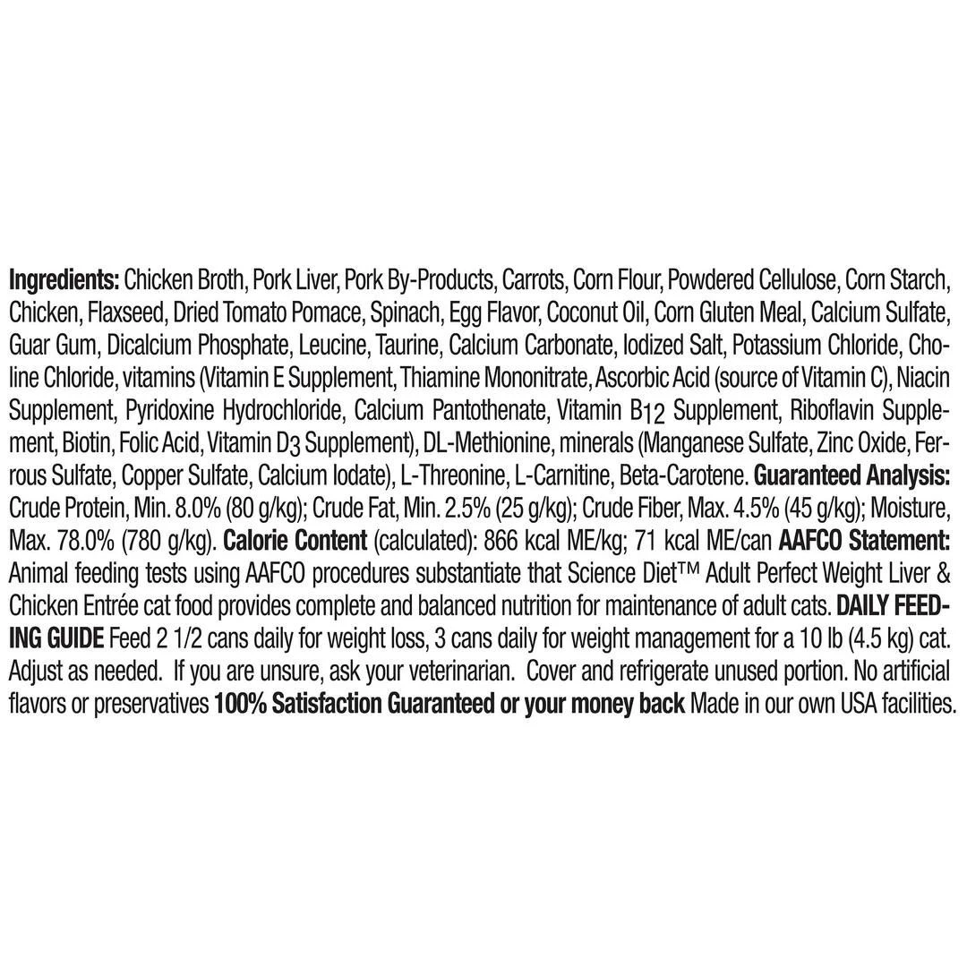 Hill's Science Diet Adult Perfect Weight Liver & Chicken Entre Canned Cat Food, 2974, 2.9 OZ Can 2 Hill's Science Diet Adult Perfect Weight Liver & Chicken Entre Canned Cat Food, 2974, 2.9 OZ Can - Image 2