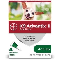 K9 Advantix II Flea, Tick and Mosquito Prevention for Small Dogs 4-10 lbs, 4-Doses, 9203489