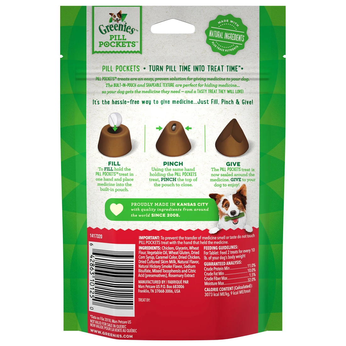 Greenies Pill Pockets Hickory Smoke Flavor Dog Treats, 10100649, 3.2 OZ Bag 2 Greenies Pill Pockets Hickory Smoke Flavor Dog Treats, 10100649, 3.2 OZ Bag - Image 2