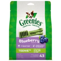 Greenies Natural Dog Dental Care Dog Treats Blueberry Flavor for Teenie Dogs, 10122444, 12 OZ Bag