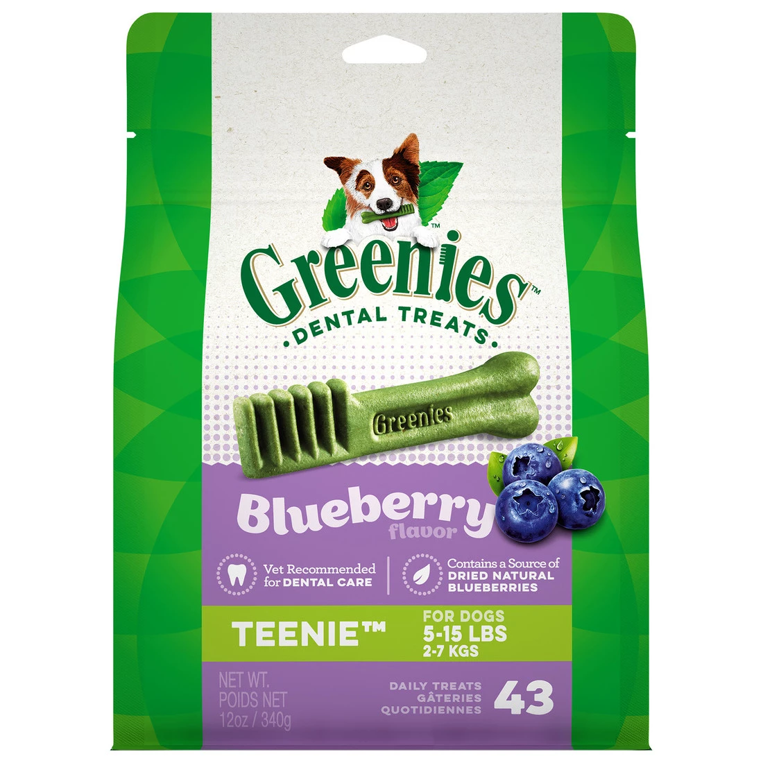 Greenies Natural Dog Dental Care Dog Treats Blueberry Flavor for Teenie Dogs, 10122444, 12 OZ Bag 1 Greenies Natural Dog Dental Care Dog Treats Blueberry Flavor for Teenie Dogs, 10122444, 12 OZ Bag