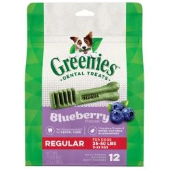 Greenies Natural Dog Dental Care Dog Treats Blueberry Flavor for Regular Dogs, 10122448, 12 OZ Bag