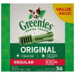 Greenies Original Natural Dog Dental Care Dog Treats for Regular Dogs, 10123660, 36 OZ Bag