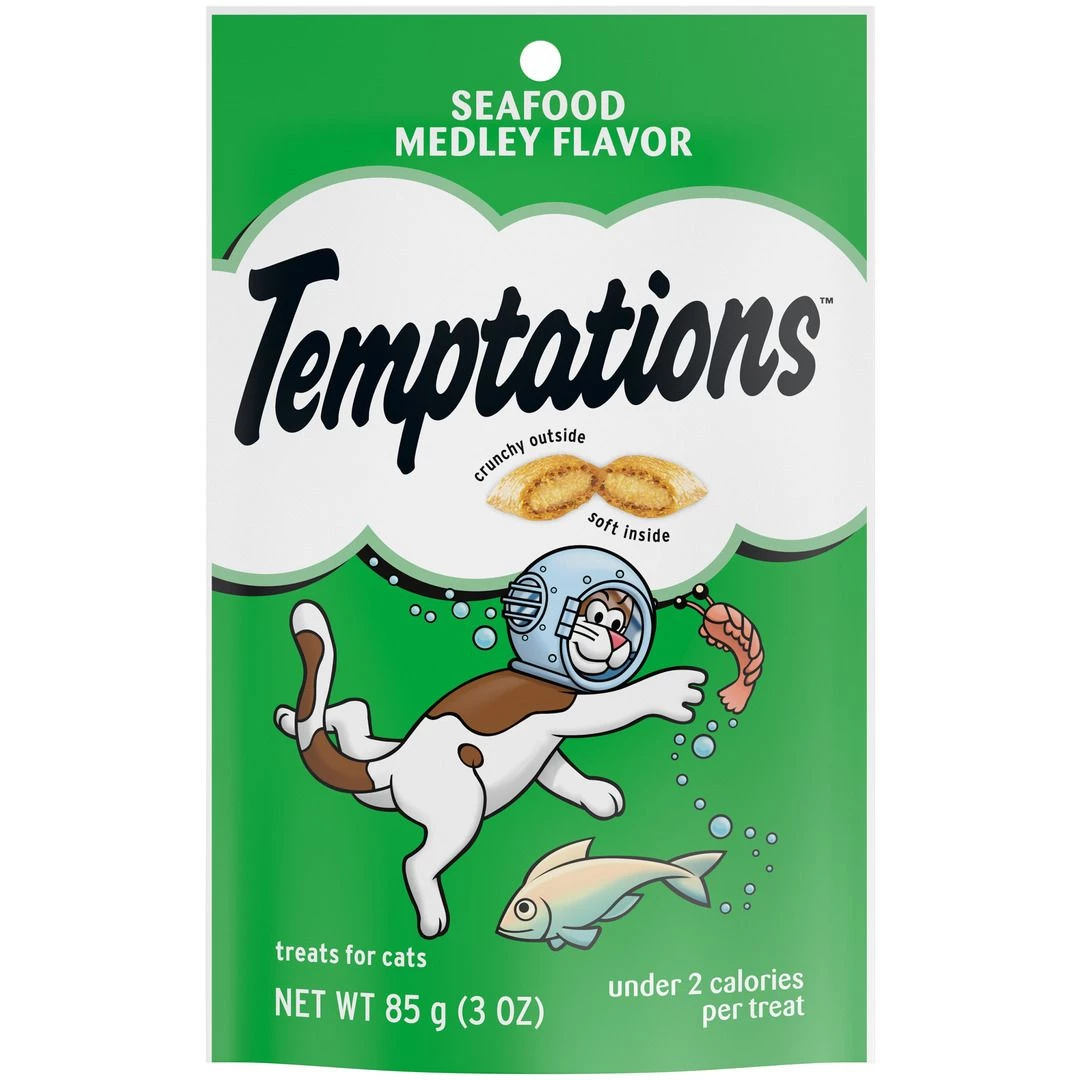 Temptations Classic Crunchy and Soft Cat Treats Seafood Medley Flavor, 10162845, 3 OZ Bag 1 Temptations Classic Crunchy and Soft Cat Treats Seafood Medley Flavor, 10162845, 3 OZ Bag