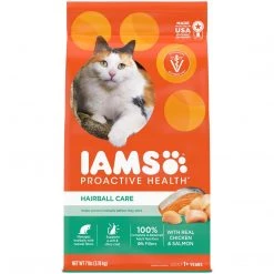 IAMS Adult Hairball Care Dry Cat Food with Chicken and Salmon Cat Kibble, 10178299, 7 LB Bag