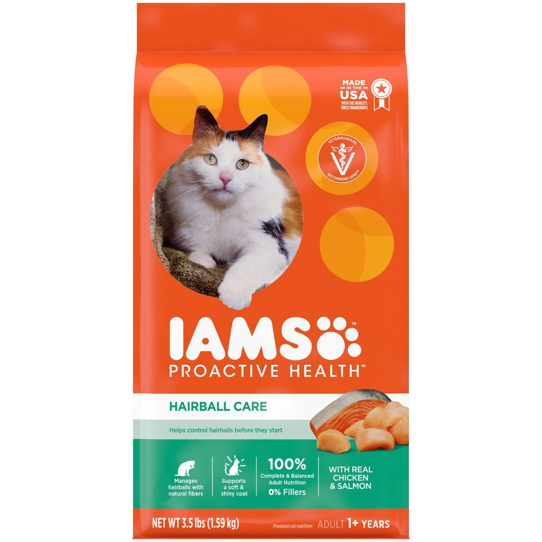 IAMS Adult Hairball Care Dry Cat Food with Chicken and Salmon Cat Kibble, 10178303, 3.5 LB Bag 2 IAMS Adult Hairball Care Dry Cat Food with Chicken and Salmon Cat Kibble, 10178303, 3.5 LB Bag - Image 2