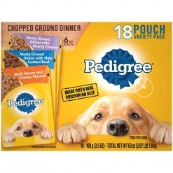 Pedigree Chopped Ground Dinner Adult Soft Wet Dog Food With Hearty Chicken, Slow Cooked Beef, 10197368, 3.97 LB Bag