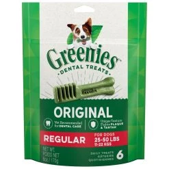 Greenies Original Natural Dental Care Dog Treats for Regular Dogs, 10197571, 6 OZ Bag