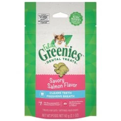 Greenies Adult Natural Dental Care Cat Treats, Savory Salmon Flavor, 10205305, 2.1 OZ Pouch
