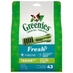 Greenies Natural Dog Dental Care Dog Treats Fresh Flavor for Teenie Dogs, 10217280, 12 OZ Bag