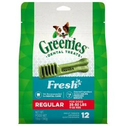 Greenies Natural Dog Dental Care Dog Treats Fresh Flavor for Regular Dogs, 10217282, 12 OZ Bag