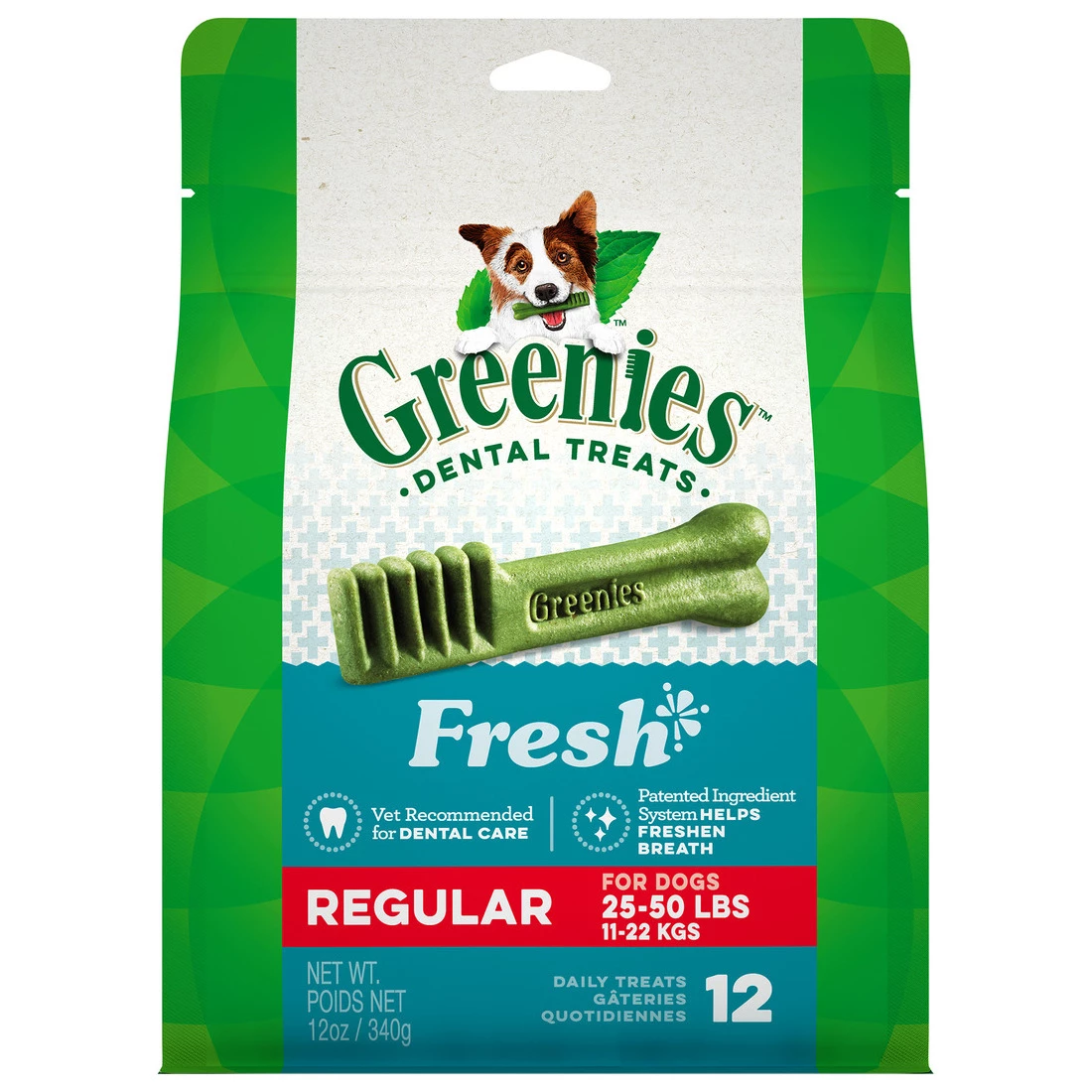 Greenies Natural Dog Dental Care Dog Treats Fresh Flavor for Regular Dogs, 10217282, 12 OZ Bag 1 Greenies Natural Dog Dental Care Dog Treats Fresh Flavor for Regular Dogs, 10217282, 12 OZ Bag