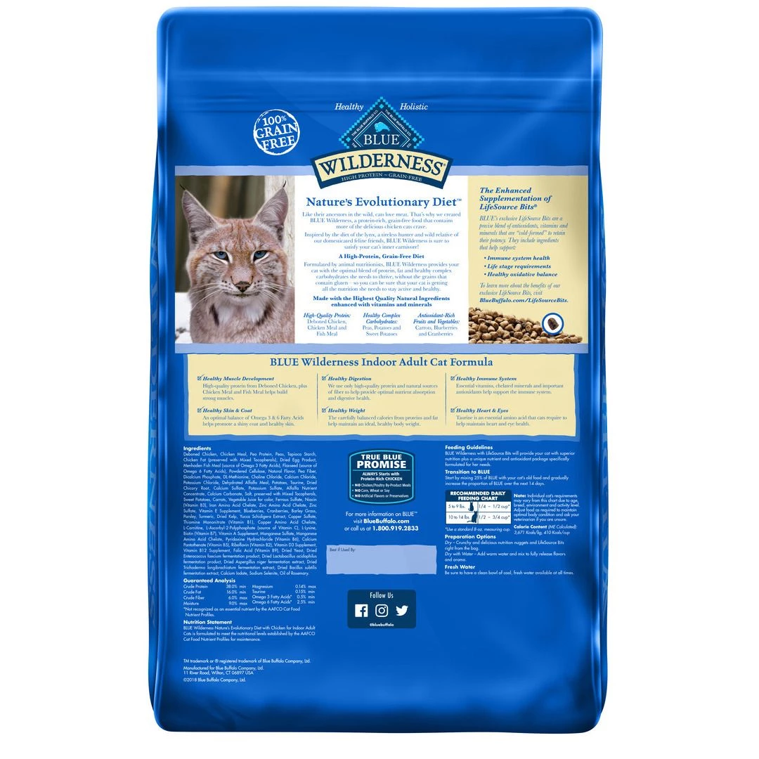 Blue Wilderness High Protein, Natural Adult Indoor Cat Food with Chicken, 800307, 11 LB Bag 2 Blue Wilderness High Protein, Natural Adult Indoor Cat Food with Chicken, 800307, 11 LB Bag - Image 2