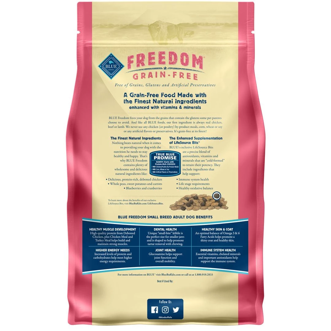 Blue Freedom Small Breed Adult Dry Food with Chicken, Peas and Potatoes, 800407, 4 LB Bag 4 Blue Freedom Small Breed Adult Dry Food with Chicken, Peas and Potatoes, 800407, 4 LB Bag - Image 4