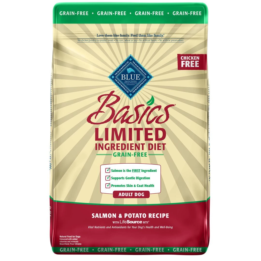 Blue Basics Limited Ingredient Diet, Grain Free Dry Dog Food Adult with Salmon and Potato Recipe, 800135, 22 LB Bag 1 Blue Basics Limited Ingredient Diet, Grain Free Dry Dog Food Adult with Salmon and Potato Recipe, 800135, 22 LB Bag