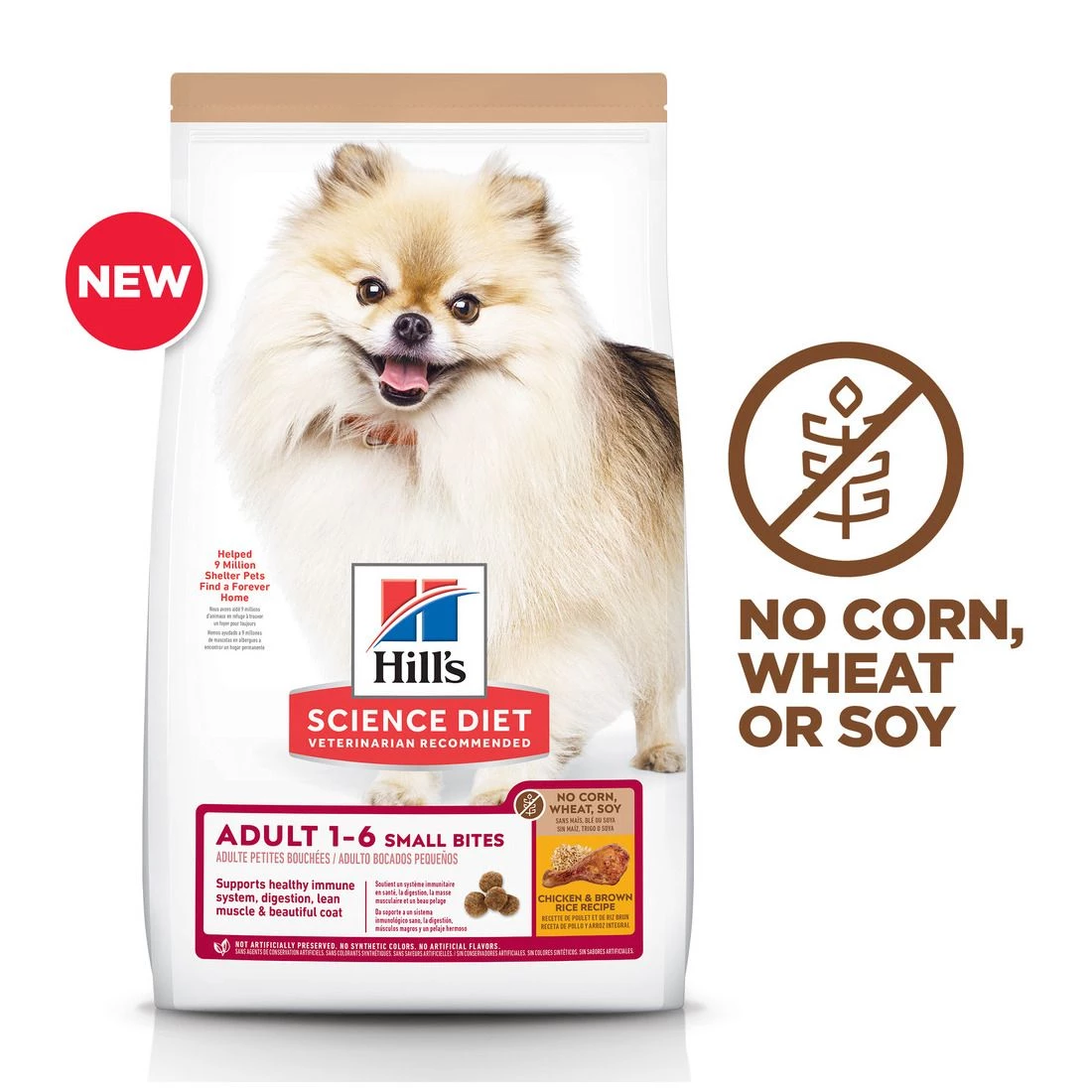 Hill's Science Diet Adult 1-6 Small Bites No Corn, Wheat or Soy Dry Dog Food, Chicken, 604934, 4 LB Bag 1 Hill's Science Diet Adult 1-6 Small Bites No Corn, Wheat or Soy Dry Dog Food, Chicken, 604934, 4 LB Bag