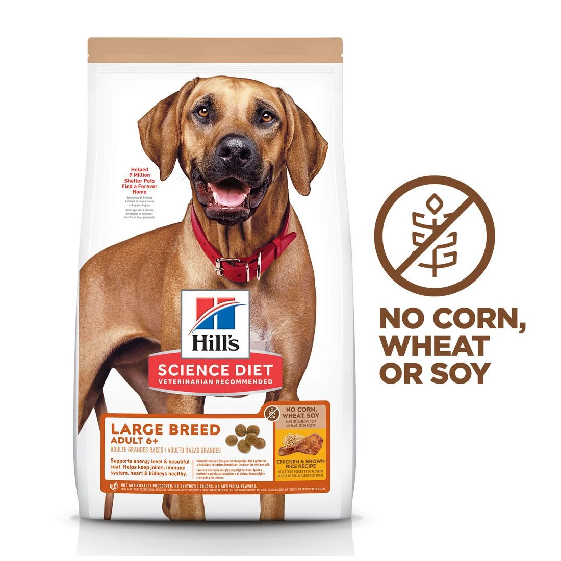 Hill's Science Diet Adult 6+ Large Breed No Corn, Wheat or Soy Dry Dog Food, Chicken, 604940, 30 LB Bag 1 Hill's Science Diet Adult 6+ Large Breed No Corn, Wheat or Soy Dry Dog Food, Chicken, 604940, 30 LB Bag