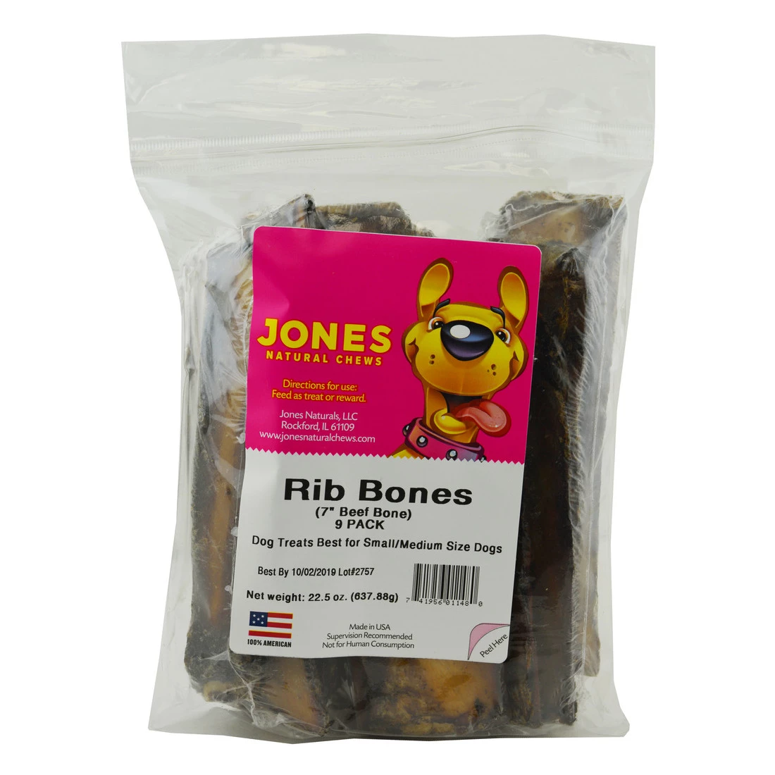 Jones Natural Chews 7 IN Rib Bones 9-Pack, 01197, 22.5 OZ 1 Jones Natural Chews 7 IN Rib Bones 9-Pack, 01197, 22.5 OZ