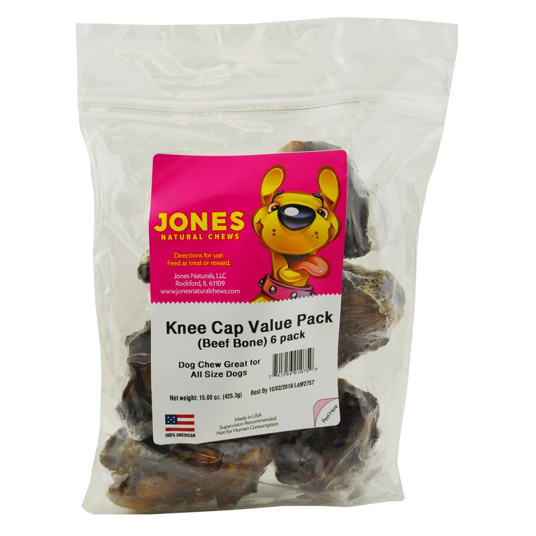 Jones Natural Chews Knee Cap 6-Pack, 01053, 15 OZ 1 Jones Natural Chews Knee Cap 6-Pack, 01053, 15 OZ