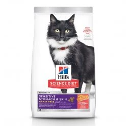 Hill's Science Diet Adult Sensitive Stomach & Skin Grain Free Dry Cat Food, Salmon & Yellow Pea Recipe, 603928, 13 LB Bag