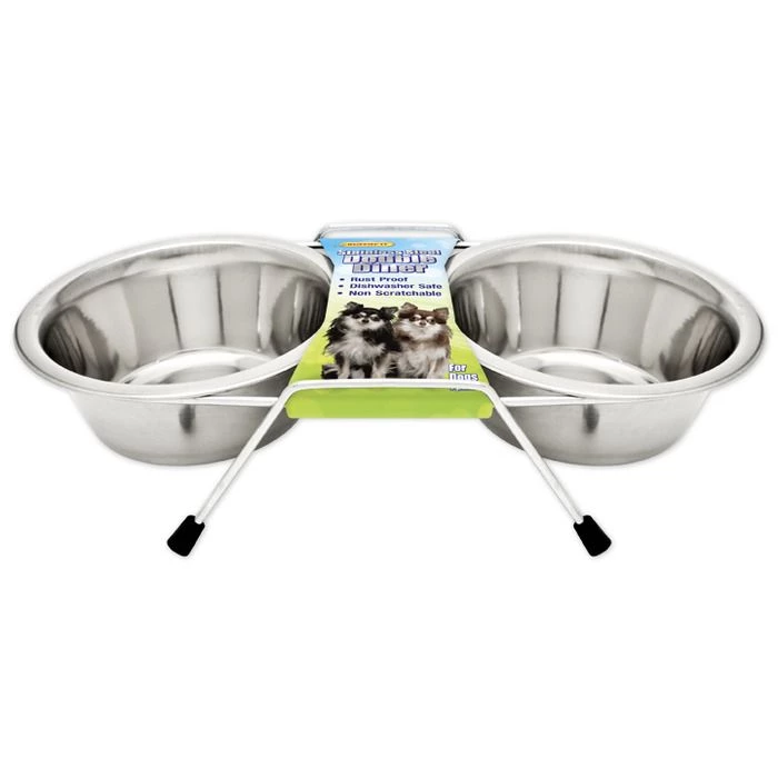 Ruffin' It Stainless Steel Double Diner Dog Bowl, 7N19416 1 Ruffin' It Stainless Steel Double Diner Dog Bowl, 7N19416