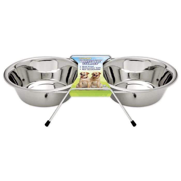 Ruffin' It Stainless Steel Double Diner Bowl, 7N19464 1 Ruffin' It Stainless Steel Double Diner Bowl, 7N19464