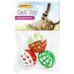 Ruffin' It Cat Toy Small Play Ball with Bell 3-Pack, 7N32004