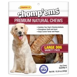 Chomp'ems Premium Natural Chews Large Dogs 6-Pack, 7N75363