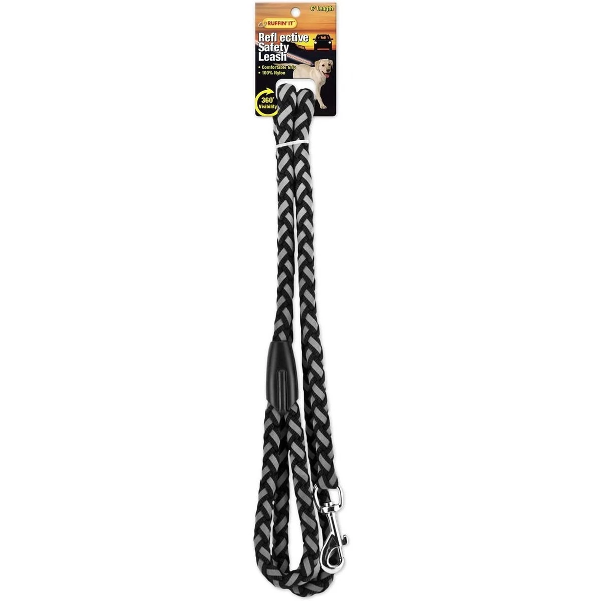 Ruffin' It Reflective Safety Leash Braided Black, 7N80132-1 1 Ruffin' It Reflective Safety Leash Braided Black, 7N80132-1
